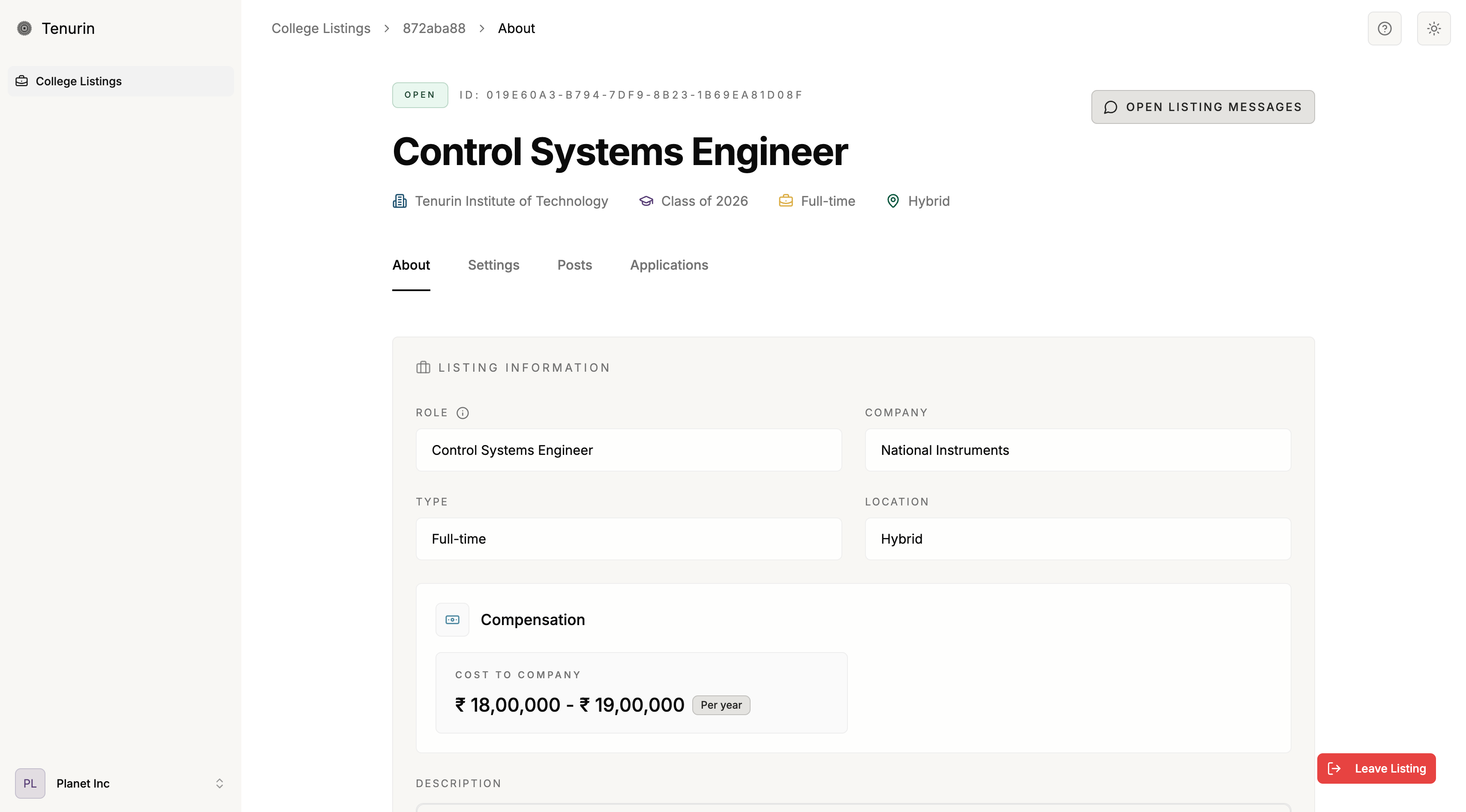 Employer hiring dashboard