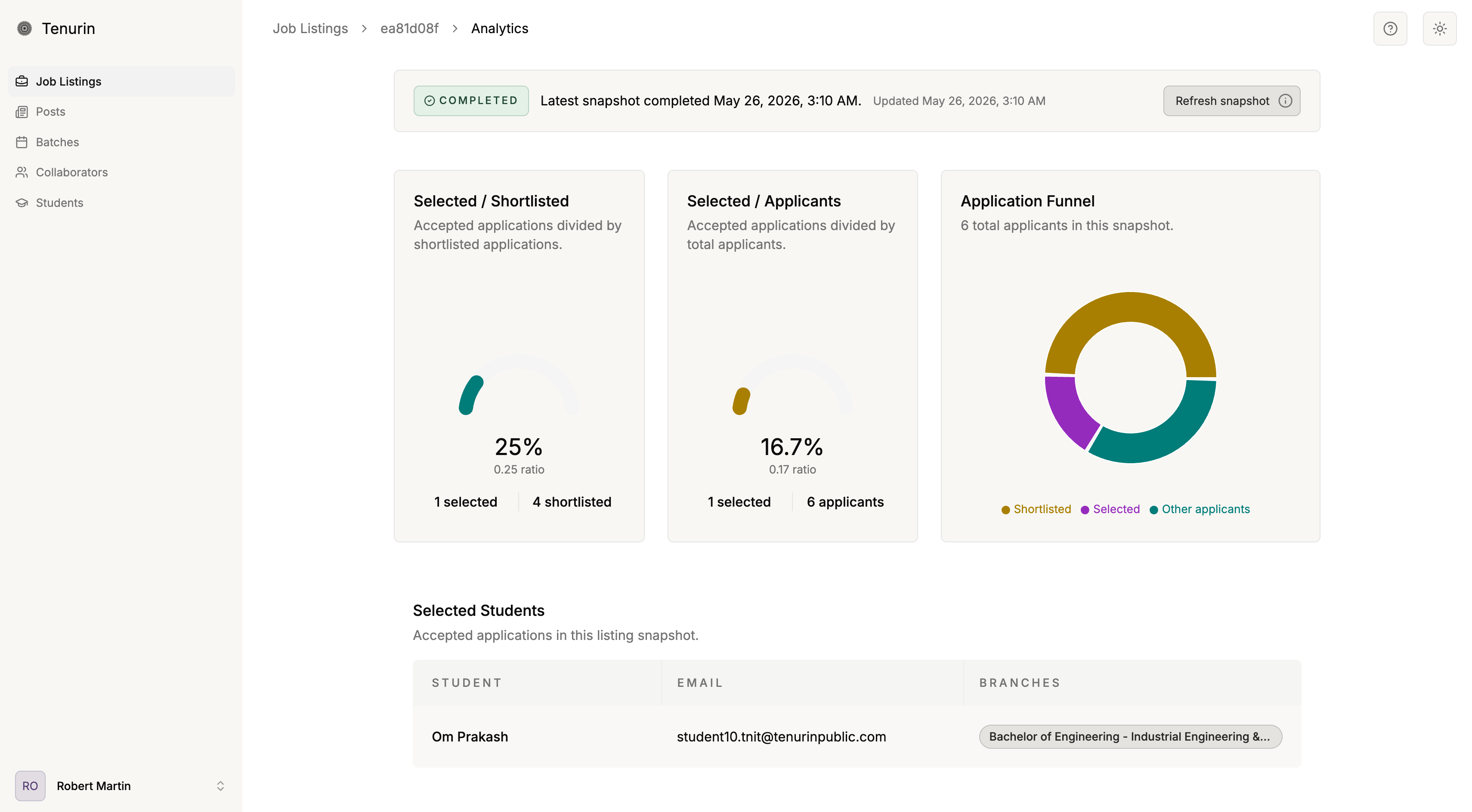 University student management dashboard